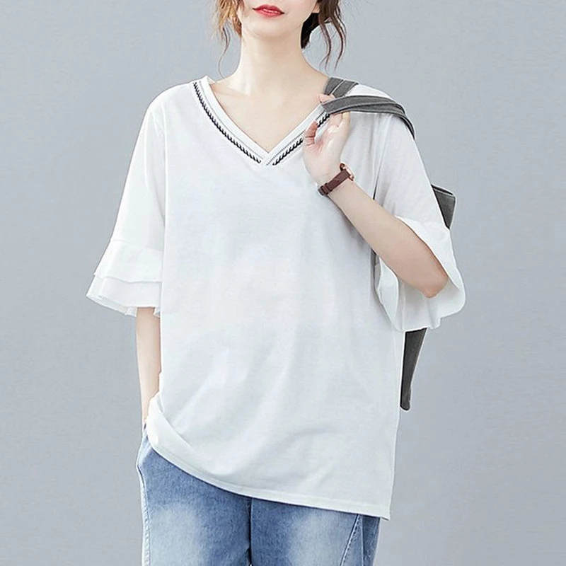Embroidery V Neck Short Sleeve Black White Oversized Streetwear Tee T Shirts Femmes Summer Casual Tunic Tops for Women Clothing
Embroidery V Neck Short Sleeve Black White Oversized Streetwear Tee T Shirts Femmes Summer Casual Tunic Tops for Women Clothing