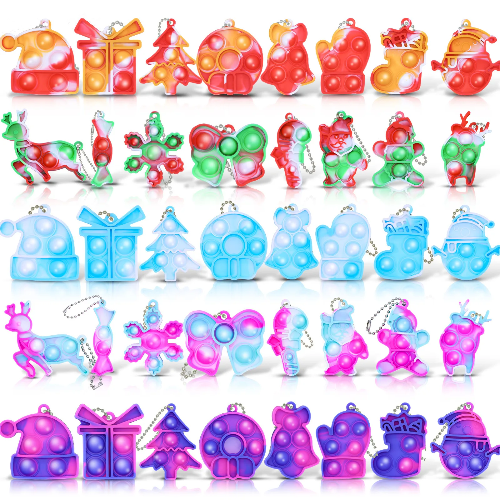 

6 pieces of Christmas bubble keychains, rodent killer pioneer keychains, Santa Claus soft rubber key pendant fingertips