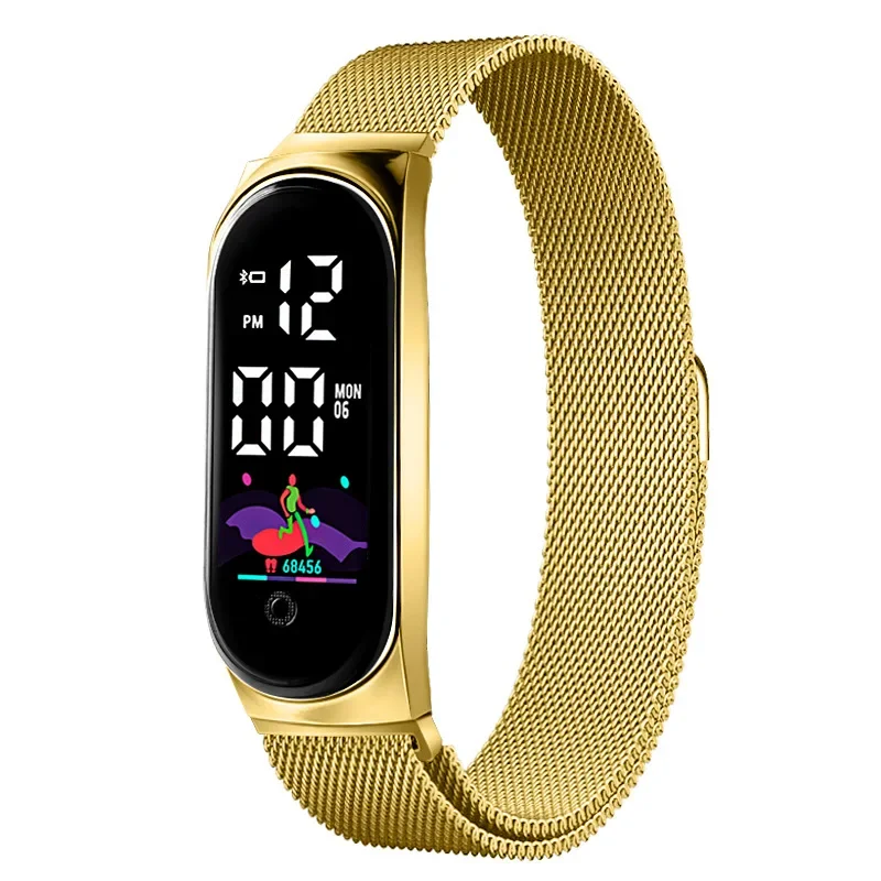 Montre-bracelet de luxe en acier inoxydable pour femme, montres électroniques à LED, montre de sport étanche pour femme, structure magnétique 2
