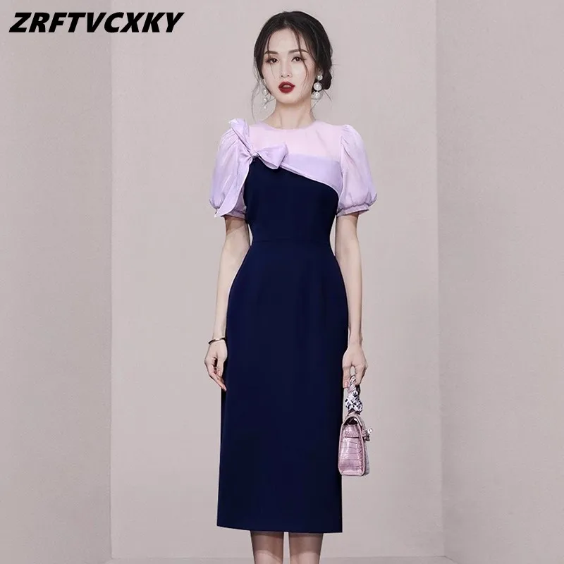Summer Fashion Puff Sleeve Patchwork Women Dresses Elegant Bow Decor OL Simple Office Slim Dress Ladies New Clothing
Summer Fashion Puff Sleeve Patchwork Women Dresses Elegant Bow Decor OL Simple Office Slim Dress Ladies New Clothing