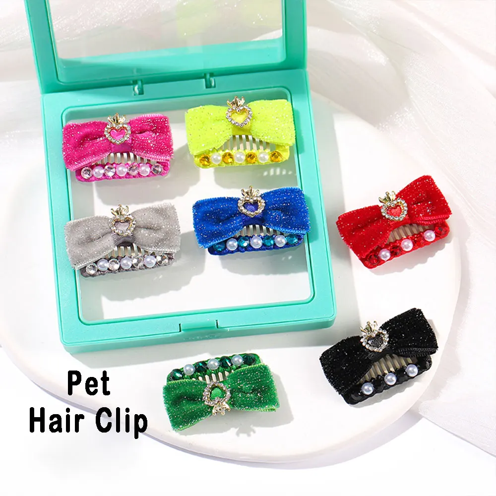 

Diy Pet Dog Grooming Acrylic Gemstones Velvet Bows Accessories Dogs Comb Hairpin BB Hair Clips Teeth Handmade Maltese Yorkshire