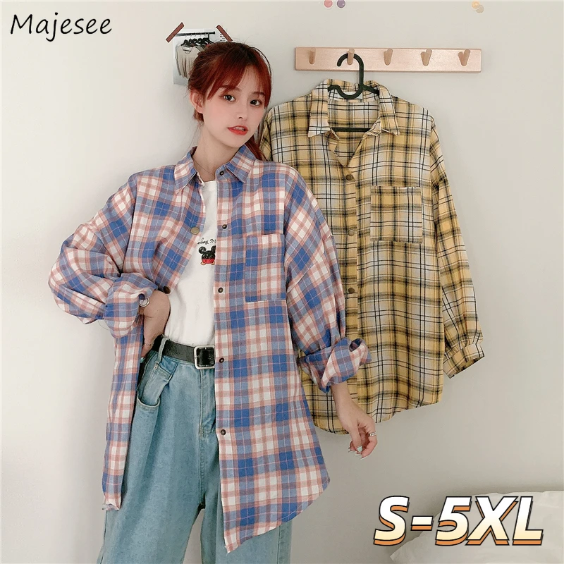 Leisure Shirts Women Korean Style Loose Long Sleeve Fashion Vintage Plaid BF Spring Autumn Casual Holiday Pockets Harajuku Ins
Leisure Shirts Women Korean Style Loose Long Sleeve Fashion Vintage Plaid BF Spring Autumn Casual Holiday Pockets Harajuku Ins