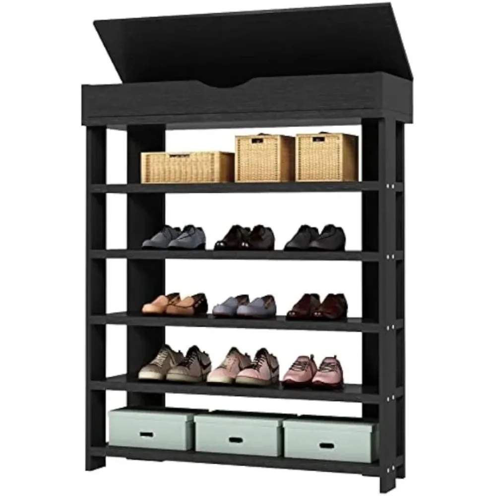 

soges 5-Tier Wooden Shoe Rack with Storage Cabinet, 29.5 inches Vertical Free Standing Shelf, Organizer