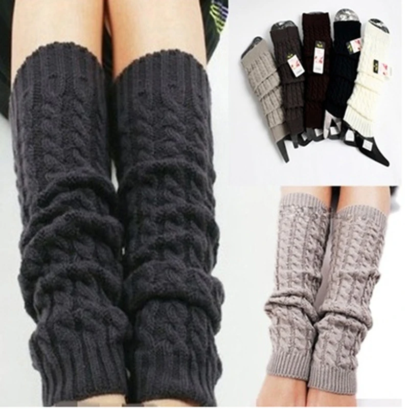 

1 Pair Winter Warm Leg Warmer Women Knee High Knitted Solid Crochet Leg Warmers Socks Boot Cuffs Beenwarmers Socks