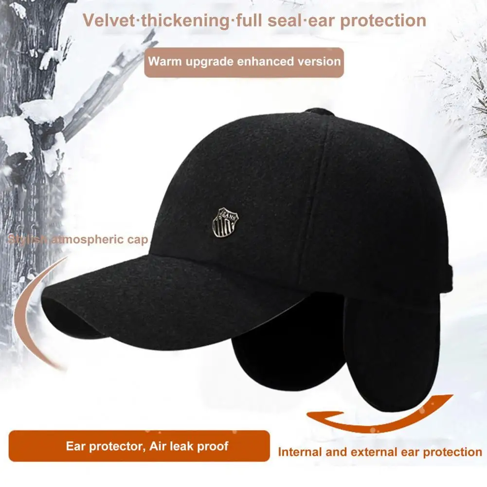 

Grandpa Hat Windproof Long Brim Winter Baseball Hat with Ear Protection for Men Resistant Outdoor Cap for Father Earflap Weather