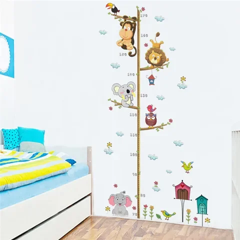 

Cartoon Animals Lion Monkey Owl Elephant Height Measure Wall Sticker For Kids Rooms Growth Chart Nursery Room Decor Wall Art