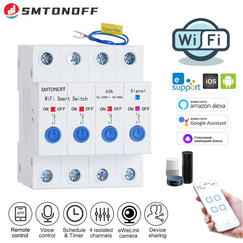 eWeLink WiFi Smart Switch 4 Isolated Channels 4 Gang Switch up to 200 Channels 63A per Channel Timer Switch Remote Voice Control
eWeLink WiFi Smart Switch 4 Isolated Channels 4 Gang Switch up to 200 Channels 63A per Channel Timer Switch Remote Voice Control