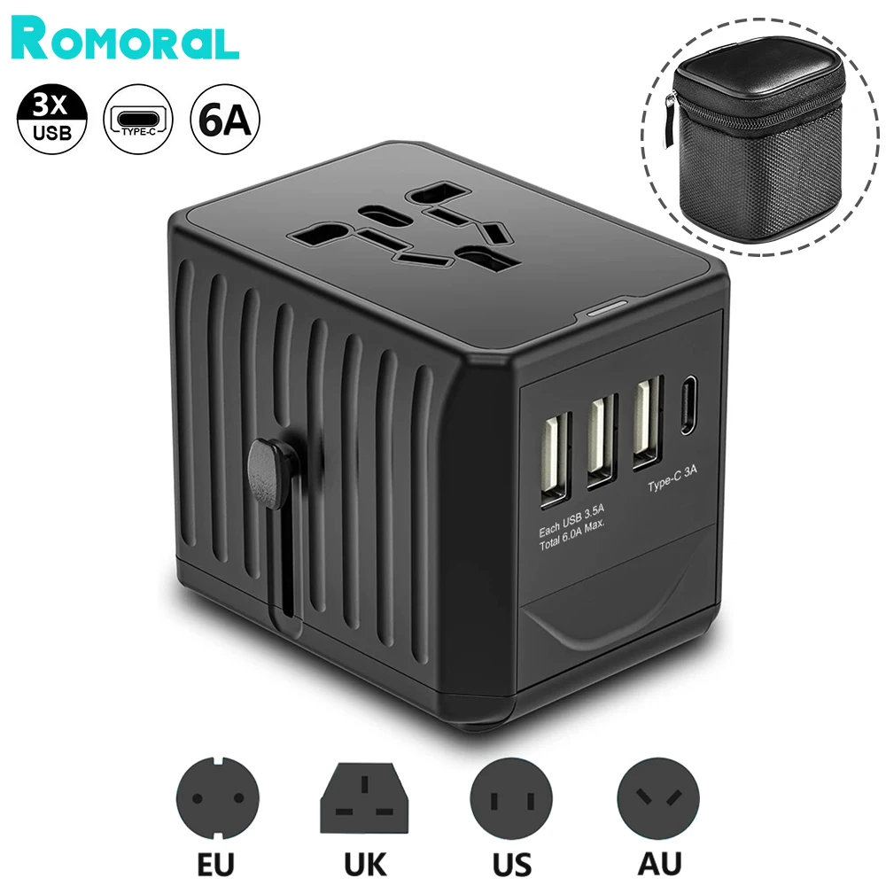 

2000W Travel Universal Socket Adapter All-in-one AC Power Charger with 4 or 3USB Ports 1Type C Wall Charger for EU UK US AU Plug