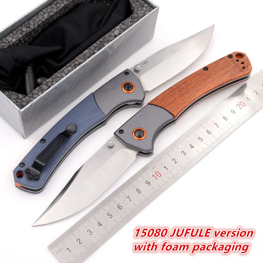 

JUFULE 15080 Aluminium G10 / Wood Handle Real 9Cr18MoV Blade Copper Washers Camp Hunt Pocket Tactical Tool Folding Utility Knife