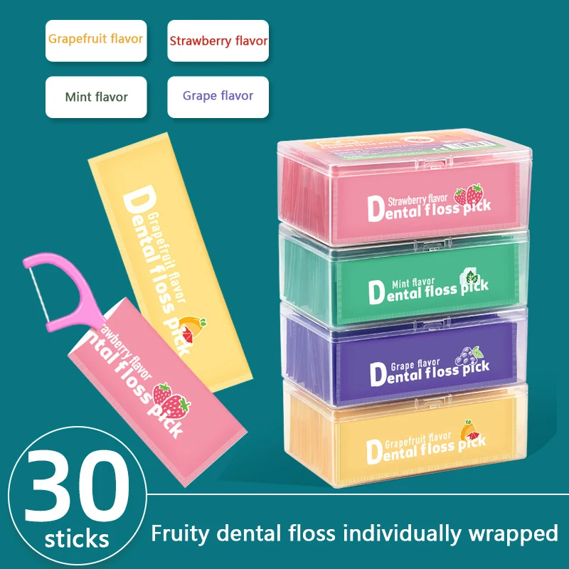 

30 Pcs/Box Floss Toothpick Set Colorful Fruit Flavor Dental Floss Pick Portable Toothpick Floss Teeth Cleaner With Storage Tube