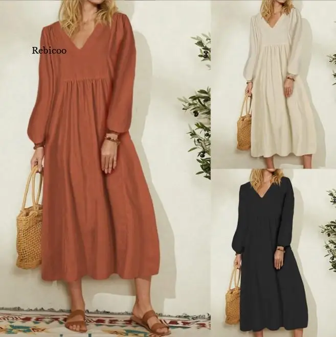 2022 New Spring Dresses for Women Casual Cotton Linen V-Neck Lantern Sleeve Loose Waist Mid-Length Sweet Style Female Dress
2022 New Spring Dresses for Women Casual Cotton Linen V-Neck Lantern Sleeve Loose Waist Mid-Length Sweet Style Female Dress