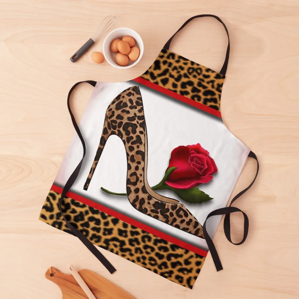 

Leopard High Heel & Red Rose Apron kitchen items and home 2022 hospitality aprons apron women