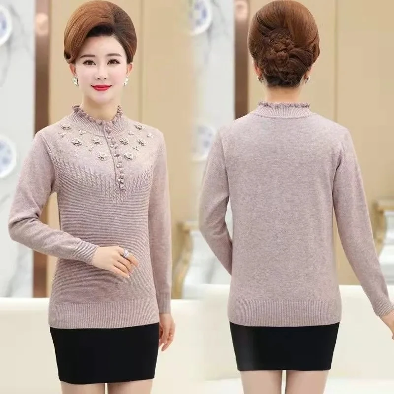 Winter Women's Sweater Beading Flower Female Pullovers Long Sleeve Warm Half Turtleneck Sweater Knitted Female Jumper Tops Pull
Winter Women's Sweater Beading Flower Female Pullovers Long Sleeve Warm Half Turtleneck Sweater Knitted Female Jumper Tops Pull