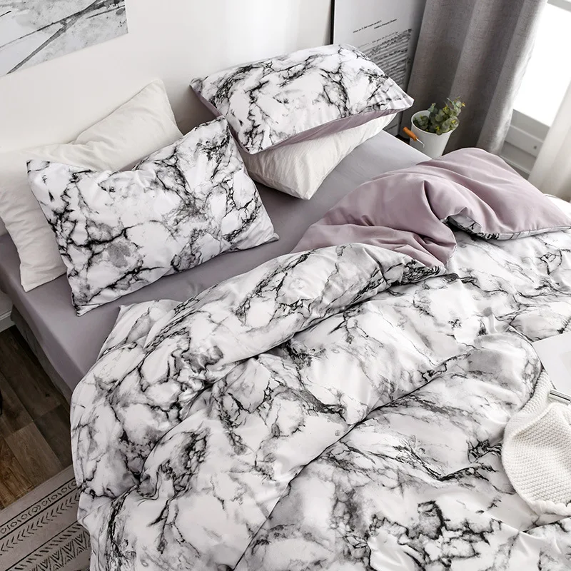 

Rushed Marble Plain Printed Bedding Set Soft Double Duvet Cover Set for Euro Couple Bed Textile Twin Comfortable Home Bedding 