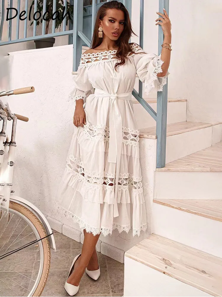 Delocah высококачественное летнее женское модное дизайнерское платье кружевное платье миди с вырезом лодочкой и поясом
Delocah высококачественное летнее женское модное дизайнерское платье кружевное платье миди с вырезом лодочкой и поясом