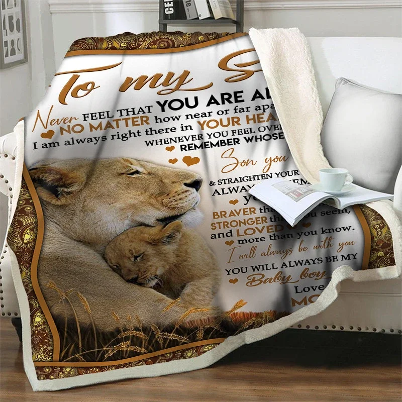 

New Lion Blanket Letter To My Son Express Love 3D Sherpa Throw Blankets Thick Warm Soft Flannel Office Nap Blanket Sofa Beddings