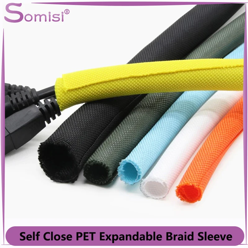 

1/2/5m Self Closing PET Expandable Braided Sleeve Insulated Wrap Sleeved Protecter Self-Closed Wire Sheath For Electric Cables
