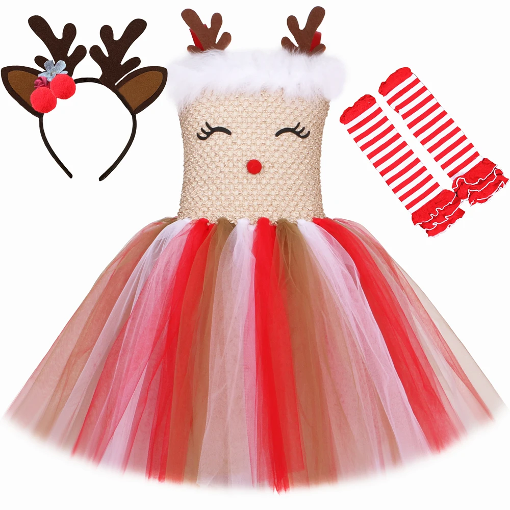 

Christmas Reindeer Costume for Girls Elk Deer Cosplay Tulle Princess Tutu Dress Baby Kids Xmas Christmas Party Clothes Outfits