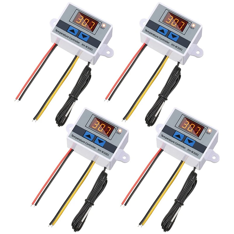 

4Pc XH-W3001 Digital Temperature Controller Module Thermostat Switch Waterproof Probe Electronic Thermostat 12V 10A 120W