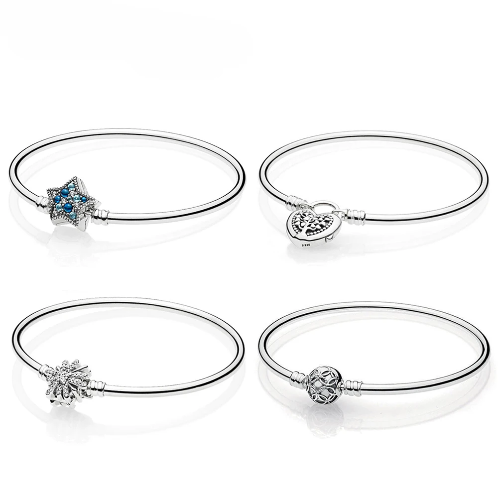 

Fashion New 925 Sterling Silver MOMENTS BANGLE WITH TREE OF LOVE CLASP Shining Star Cuff Bracelet Dazzling Fireworks Bangle