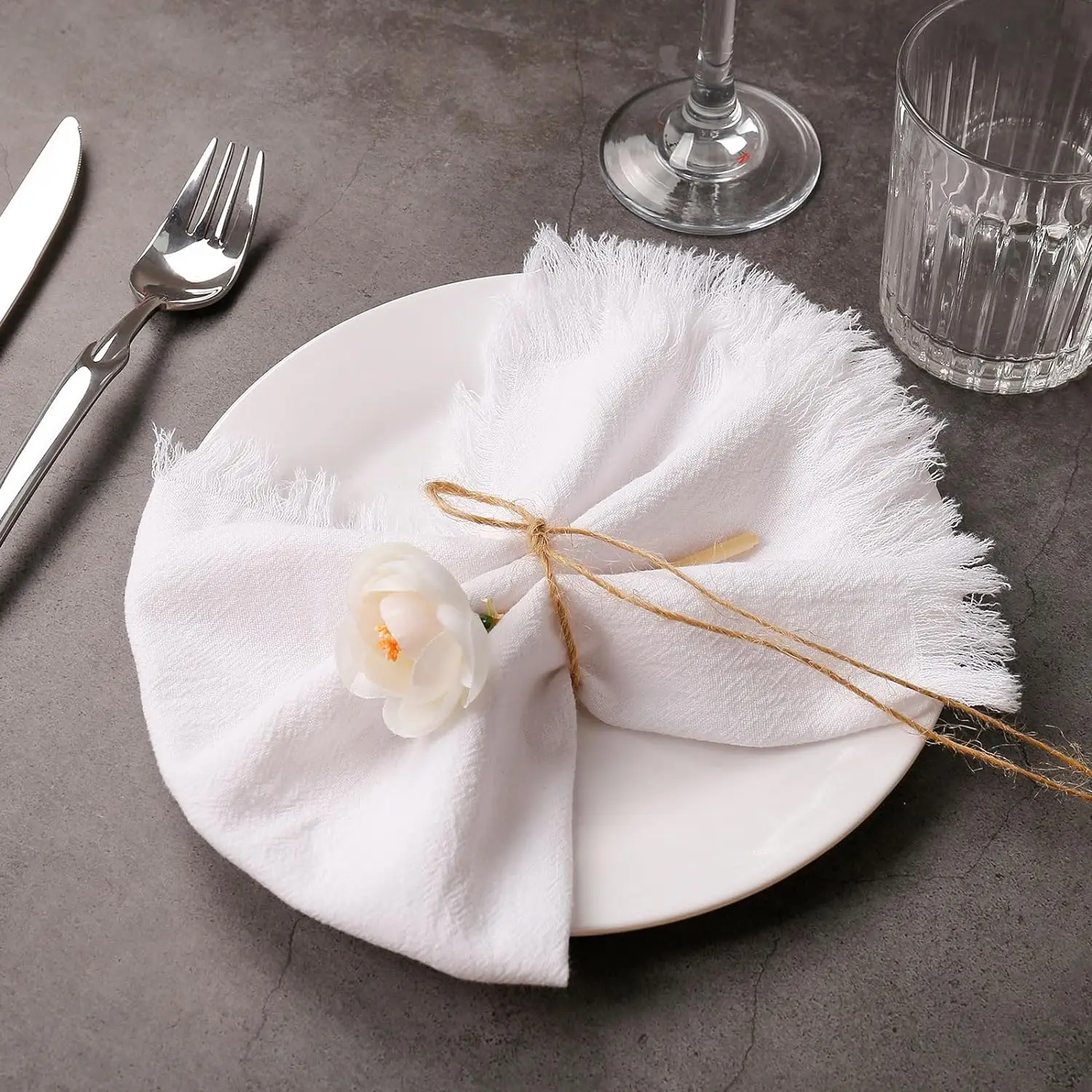 

Set of 10 Handmade Cloth Linen with Fringe Thick Soft Versatile Tea Towel Delicate Handmade Cloth Napkins for Dinners, Wedding