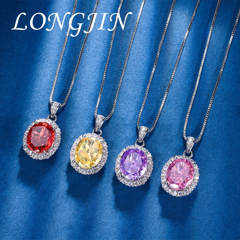 

S925 Sterling Silver 10*12mm Red Paraba High Carbon Powder Drill Ice Flower Cut Pendant Necklace Retro Luxur for Women's Jewelry