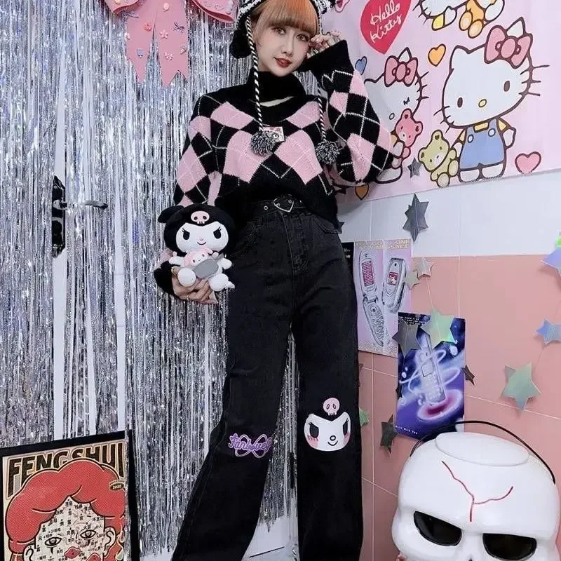 Sanrios Anime Kawaii Kuromi Korean Version of Ins Harajuku Cartoon Series Student Printed Loose and Cute Denim Pants for Women
Sanrios Anime Kawaii Kuromi Korean Version of Ins Harajuku Cartoon Series Student Printed Loose and Cute Denim Pants for Women