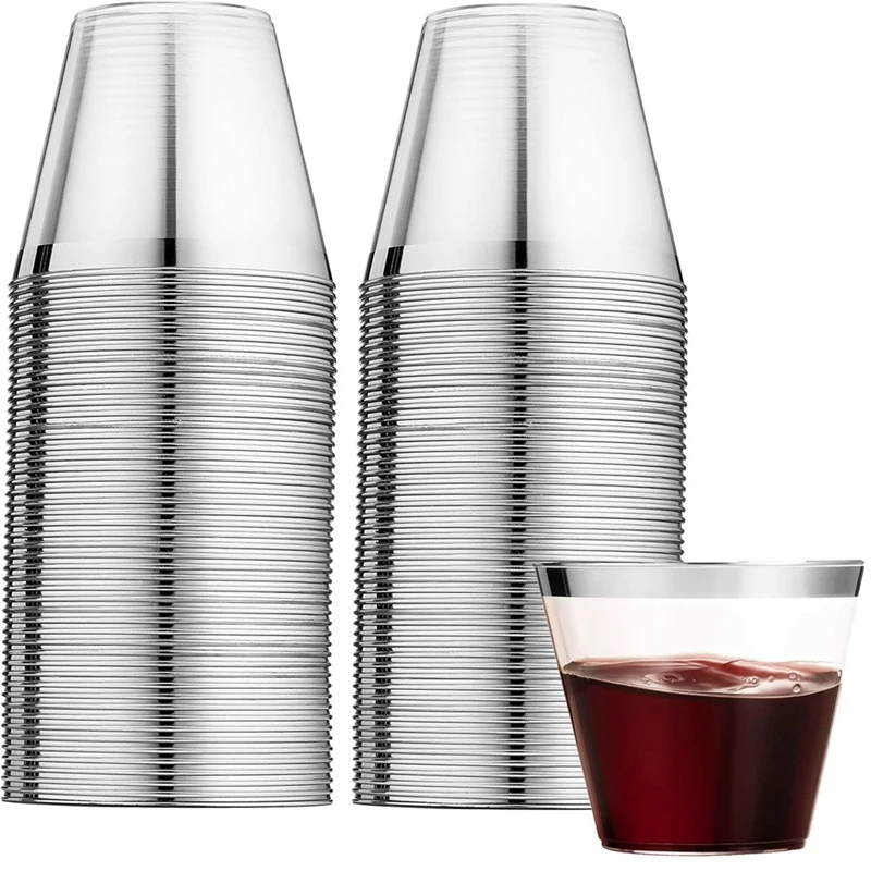 

Silver Rimmed Plastic Cups, Plastic Tumblers Reusable Drink Cups Party Wine Glasses For Champagne Cocktail Martini