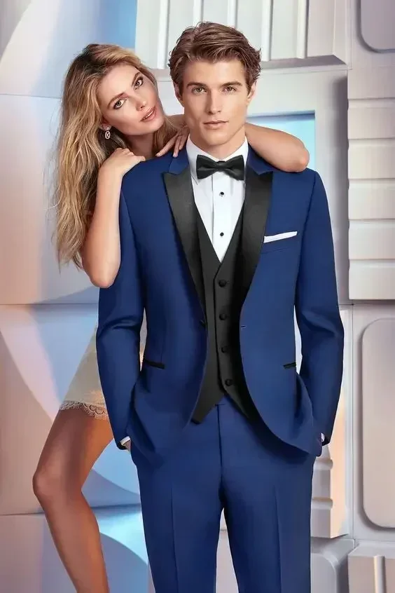 

2024 Blue Wedding Suits For Men Groom Jacket Slim Fit 3 Piece Tuxedo Custom Suit Prom Blazer Sets Ternos Masculino Costume Homme