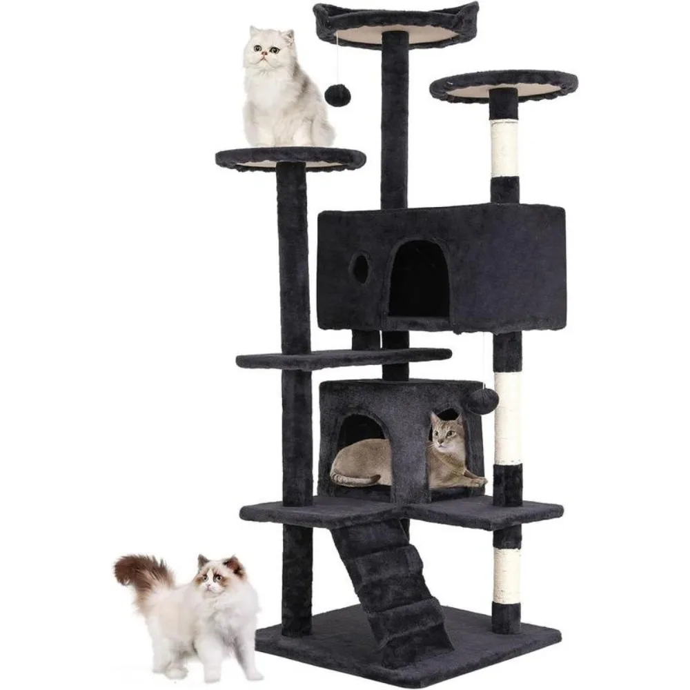 

54in Cat Tree Tower for Indoor Cats,Multi-Level Furniture Activity Scratching Posts Condo Funny Toys Pet Play House,Dark Gray