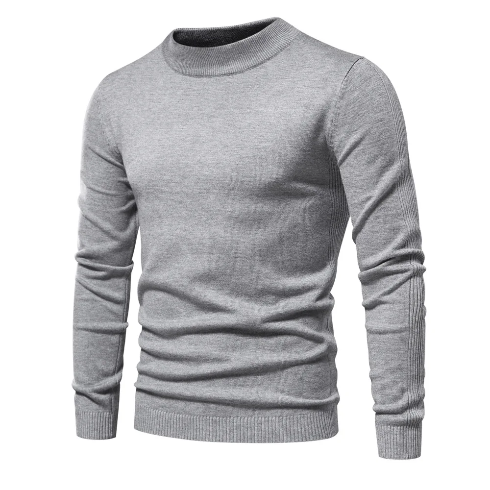 

Men's Sweater Solid Color Hot Diamond Half High Neck Thick Knitted Casual Pullover High Quality Men's Sweater European Size