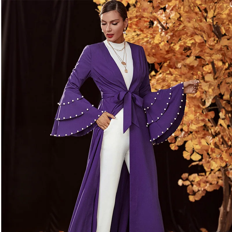 

2022 High Waist V-neck Cardigan Flared Sleeves Dress Casual Vestidos Elegantes Para Mujer Maxi Dresses for Women Robes
