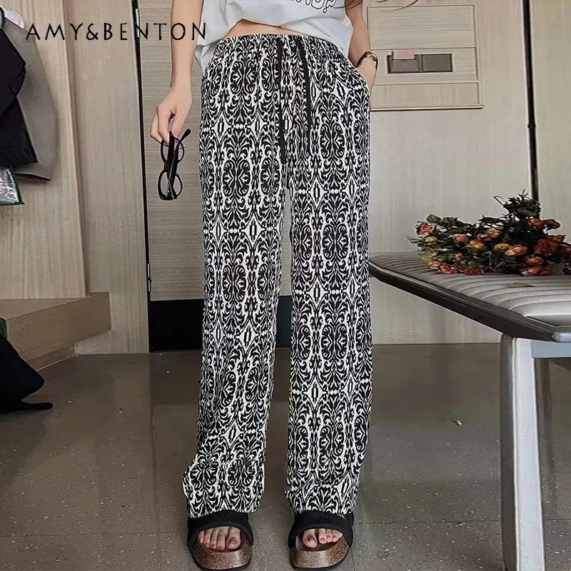 European Station New High Waist Loose and Slimming Straight Drooping Casual Trousers Vintage Printed Wide-Leg Pants for Women
European Station New High Waist Loose and Slimming Straight Drooping Casual Trousers Vintage Printed Wide-Leg Pants for Women