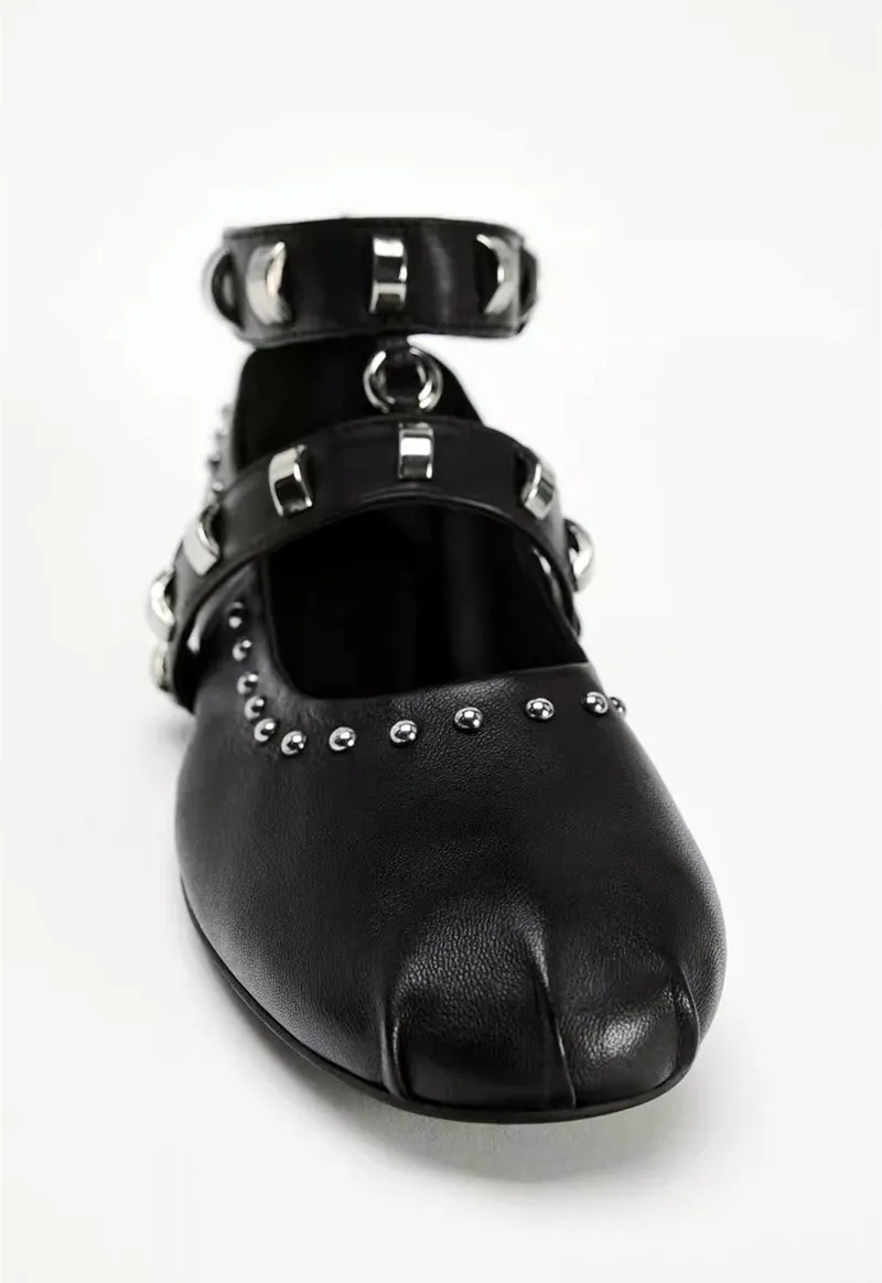 Vintage Rivet Designer Flats Shoes Women Punk Style Metal Belt Buckle Ballet Flats Black Comfortable Soft Leather Casual Shoes 6 S27c88a04642f46c19e17ea7c4a0ecd1d5
