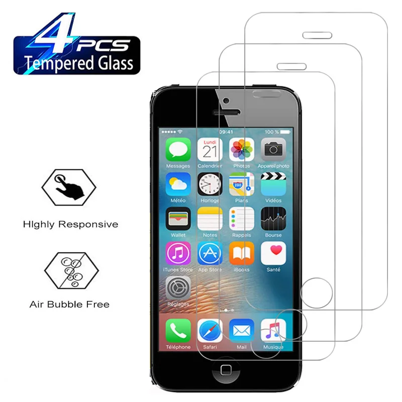 

2/4Pcs Tempered Glass For iPhone 4 4S 5S 5 5C SE 2016 Screen Protector Glass