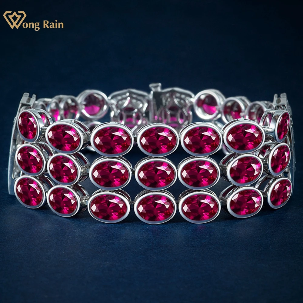 Wong Rain Vintage 100% 925 Sterling Silver Oval Cut 6*8MM Ruby Gemstone Bracelets for Women Bangle Fine Jewelry Anniversary Gift 
Wong Rain Vintage 100% 925 Sterling Silver Oval Cut 6*8MM Ruby Gemstone Bracelets for Women Bangle Fine Jewelry Anniversary Gift