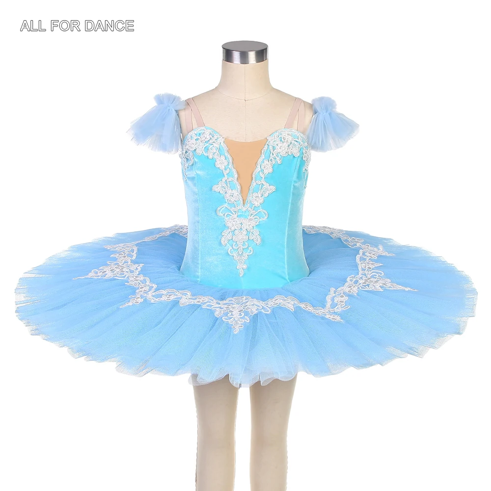 

BLL512 Girls and Women Blue Velvet Bodice with White Trim Decorated Pre-professional Ballet Tutu Ballet Performance Dance Tutu