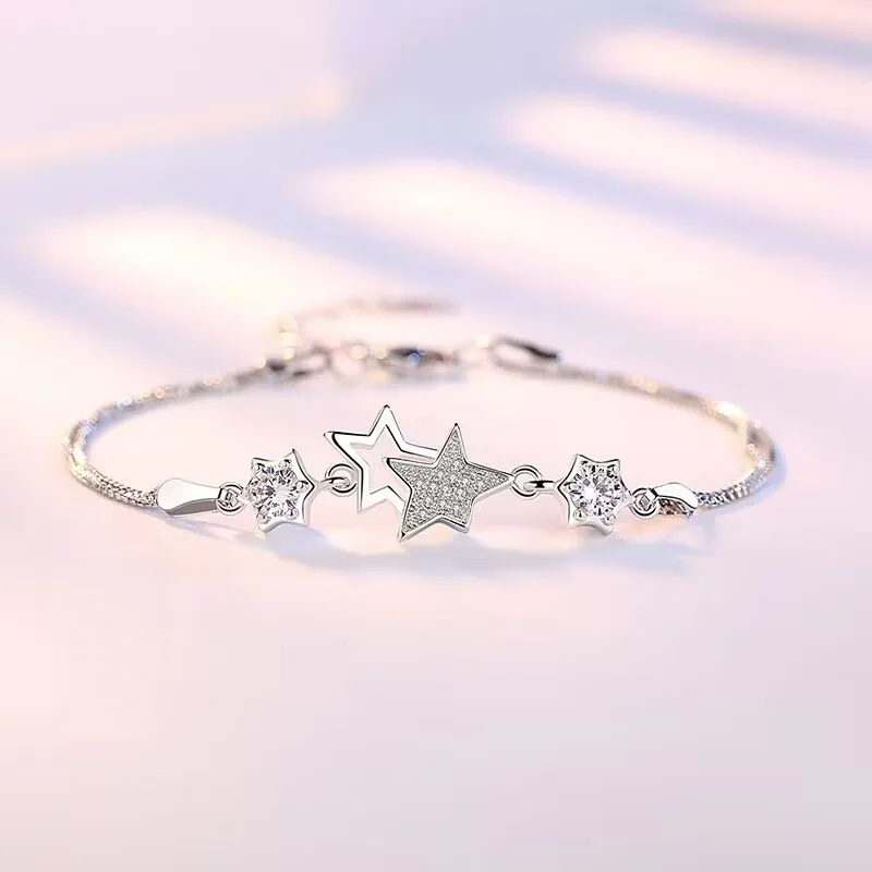 

Charms 925 Sterling Silver Bracelets Crystal Star for Women Valentine's Days Cubic Zircon Wedding party gift Jewelry