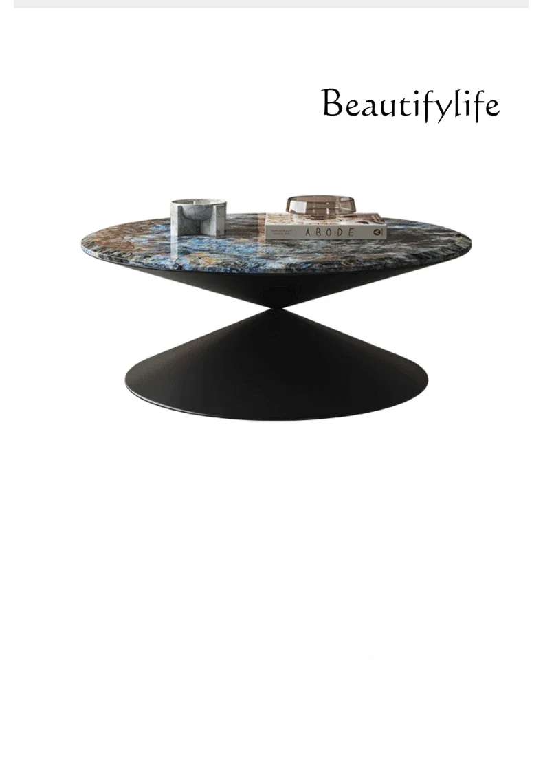 

Italian Minimalist Natural Luxury Stone Living Room Light Luxury Designer Creative Marble round Moon Lake Tea Table