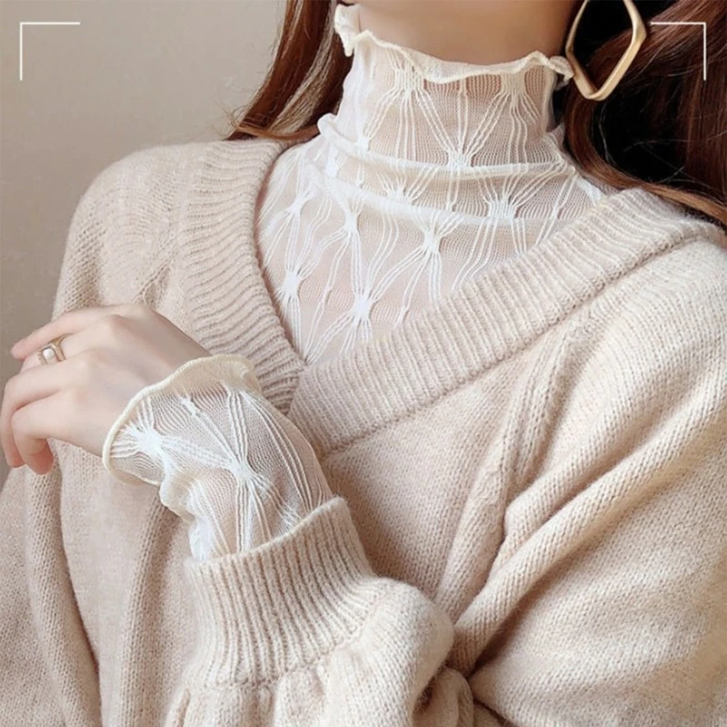 Women' Long Sleeves Top Lettuce Trim Turtleneck T-shirt Stretch Lace Top Dropship
Women' Long Sleeves Top Lettuce Trim Turtleneck T-shirt Stretch Lace Top Dropship