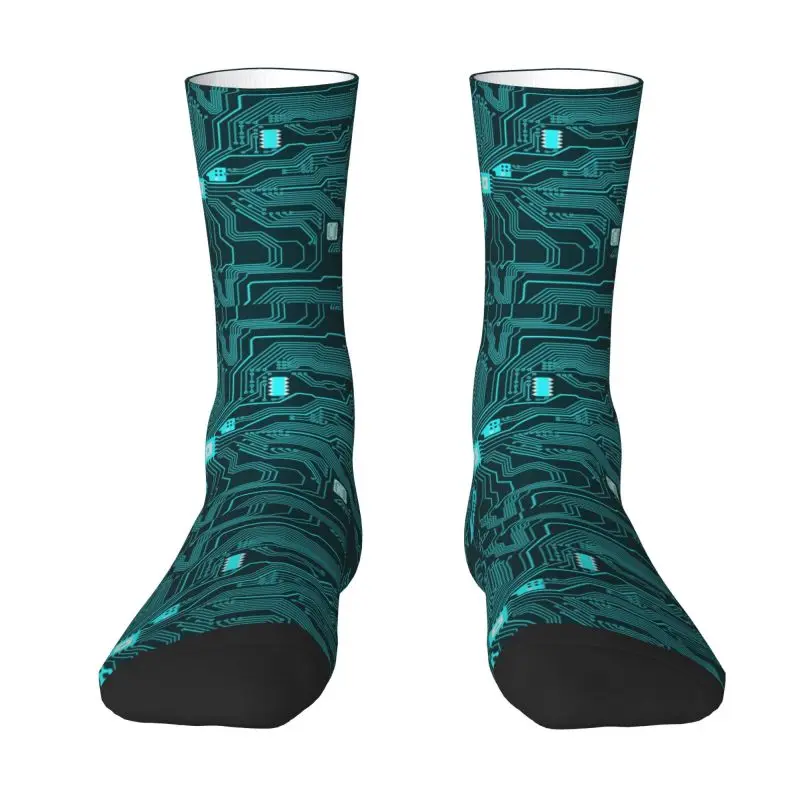 

Забавные синие носки с печатной печатью для мужчин и женщин, теплые спортивные носки с 3d-печатью микрочипа для компьютера Geek Technology, футбола