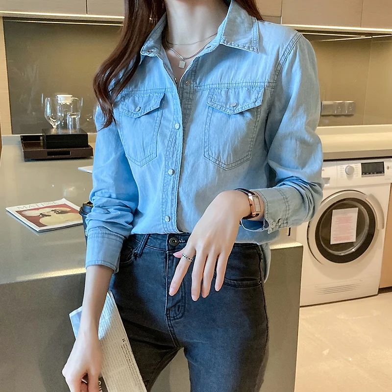 #3126 Vintage Casual Blue Denim Shirt Women Long Sleeve Office Womens Tops And Blouses Slim Fit Jeans Shirt Female Spring Autumn
#3126 Vintage Casual Blue Denim Shirt Women Long Sleeve Office Womens Tops And Blouses Slim Fit Jeans Shirt Female Spring Autumn