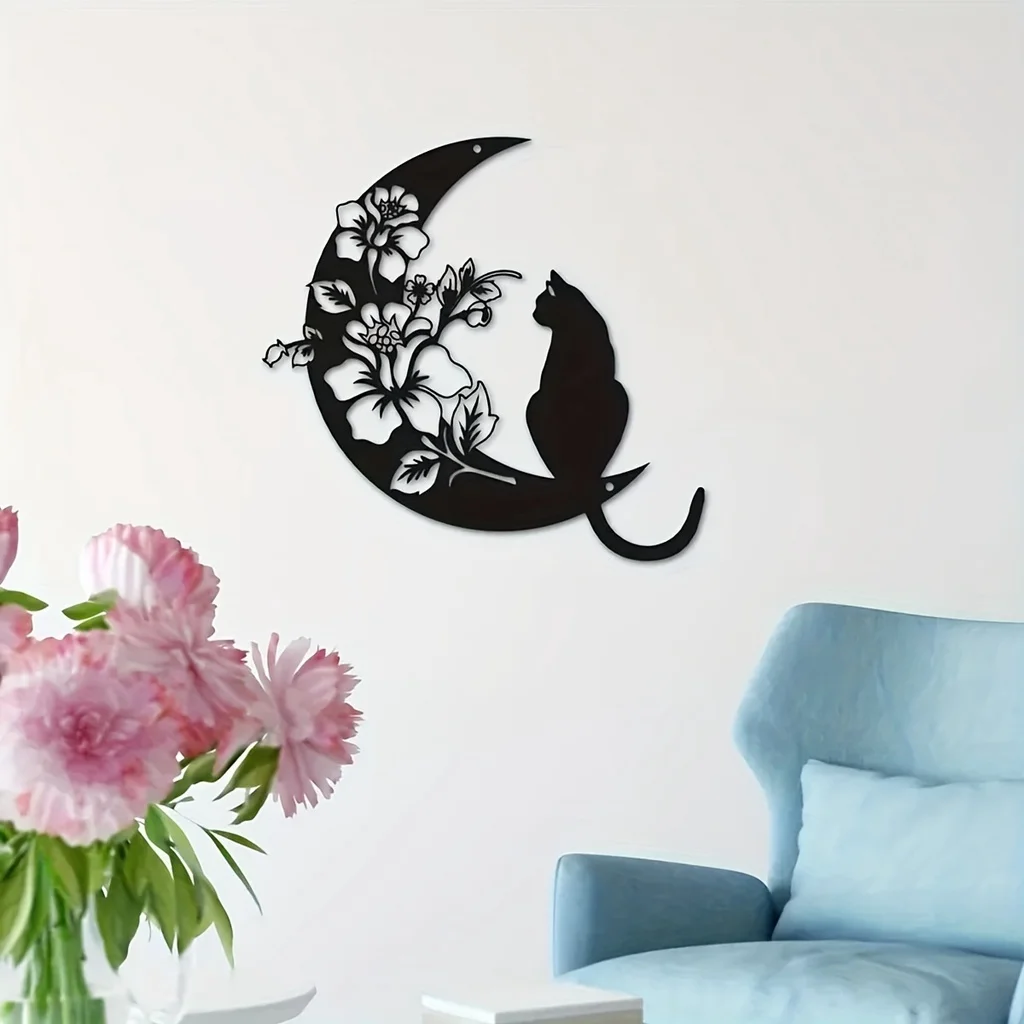 Cat And Moon Metal Wall Pediments Decor, Black Cat And Moon Wall Décor, Moon Flower Wall Art Phase Decoration gift
Cat And Moon Metal Wall Pediments Decor, Black Cat And Moon Wall Décor, Moon Flower Wall Art Phase Decoration gift