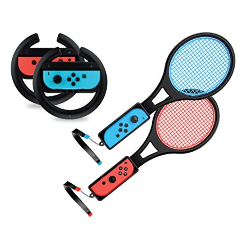 

Steering Wheel / Tennis Racket Combo Pack for Nintendo Switch - Joy Con Controller Grip Racing & Sports Game Accessories