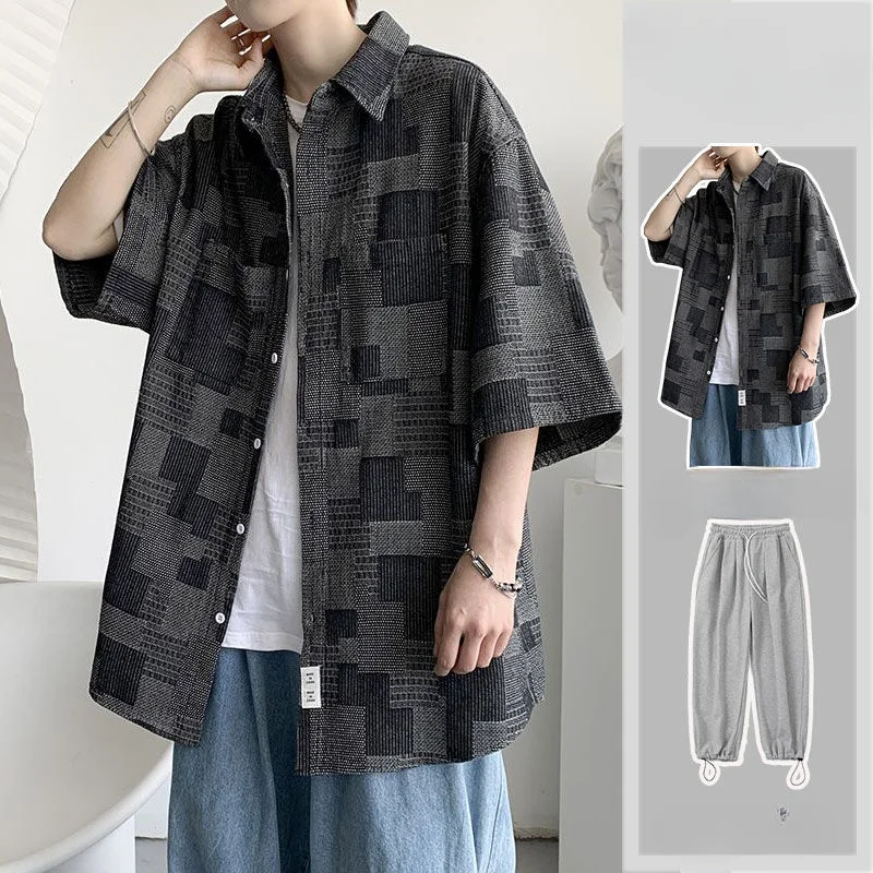 2022 Summer Man Sets Short Sleeve Oversized Shirts Suit Pants Japanese Style Patch Plaid Casual Fashion Short Suit Set Men BS90
2022 Summer Man Sets Short Sleeve Oversized Shirts Suit Pants Japanese Style Patch Plaid Casual Fashion Short Suit Set Men BS90