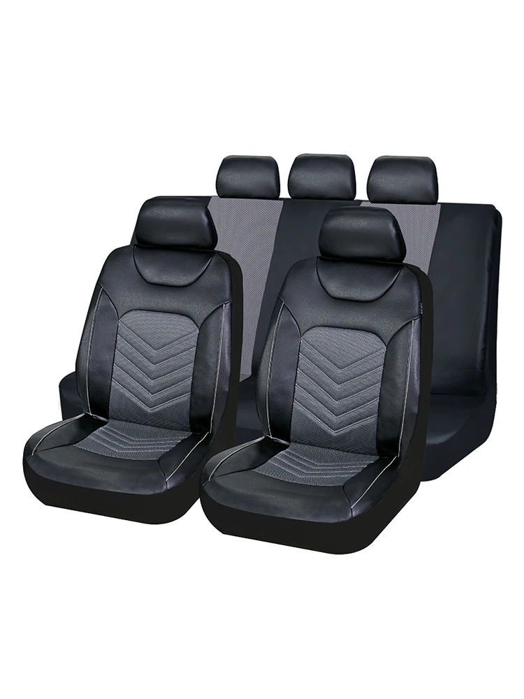 

Autoking Cover Faux Leather Black Full Set Automotive Seat Covers Airbag Compatible Universal Fits Most Cars, SUVs and Vans