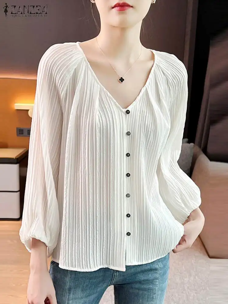 ZANZEA Fashion V Neck Blouse For Women Elegant OL Shirt Autumn Long Puff Sleeve Work Blusas Casual Loose Party Tops Tunic Mujer
ZANZEA Fashion V Neck Blouse For Women Elegant OL Shirt Autumn Long Puff Sleeve Work Blusas Casual Loose Party Tops Tunic Mujer