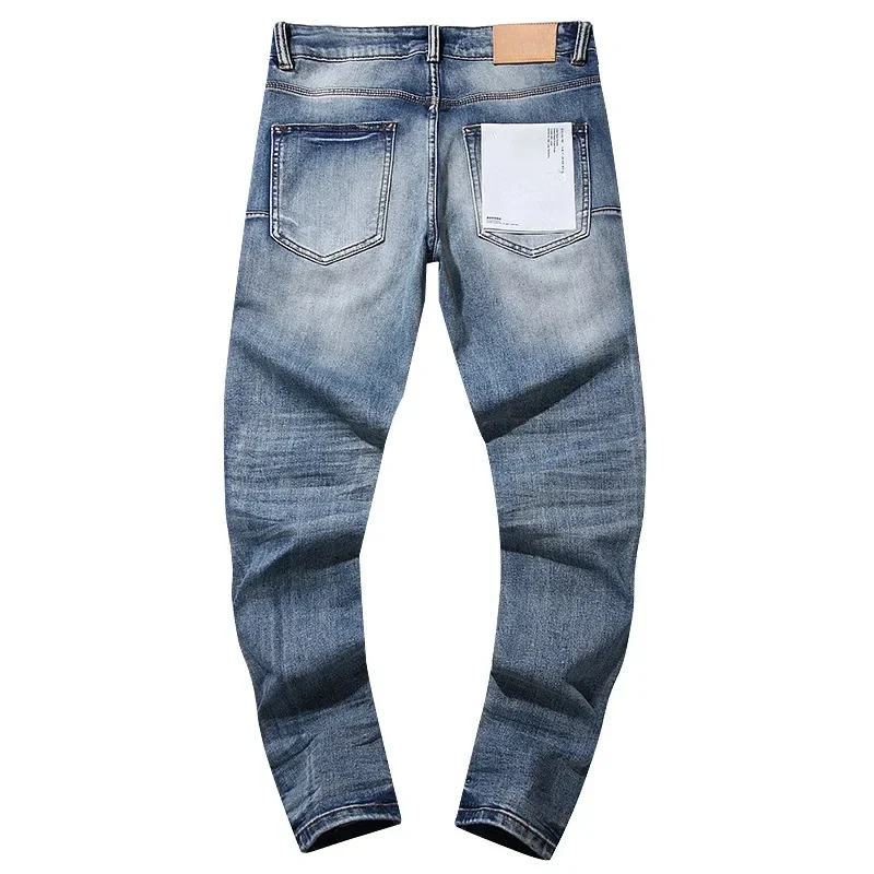 

Новинка 2024, модные высококачественные фиолетовые брендовые уличные брендовые джинсы ROCA, модные брюки с дырками, прямые облегающие брюки