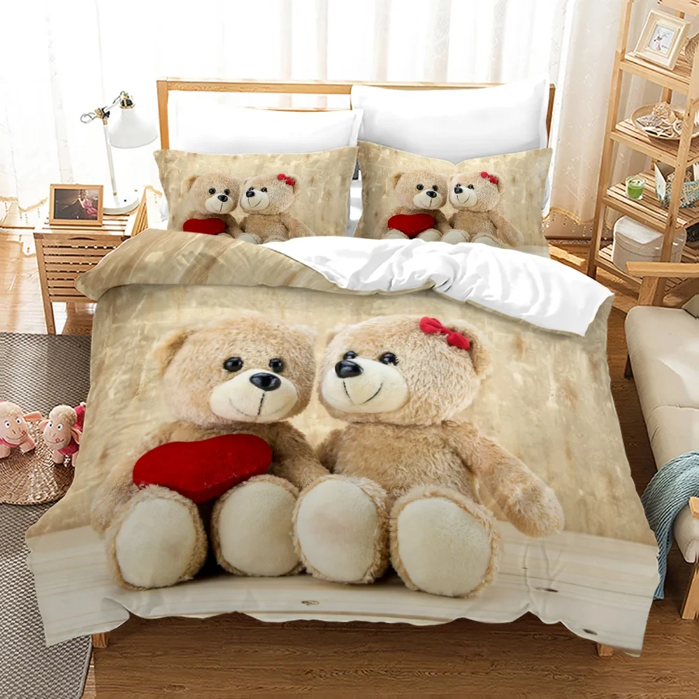 

3D Teddy Bear Bedding Set White Polar Bear Bed Linen Teens Women Single Twin Queen King Full Size Duvet Cover 3pcs Bedclothes
