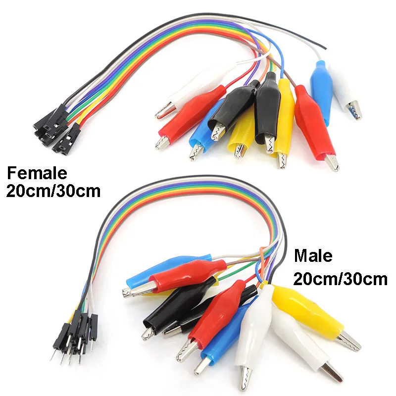 

2 in 1 Alligator Clip to jump Wire 10pin 20cm 30cm Male Female, Crocodile Clip DIY connector Cable Connection for Test Lead q10